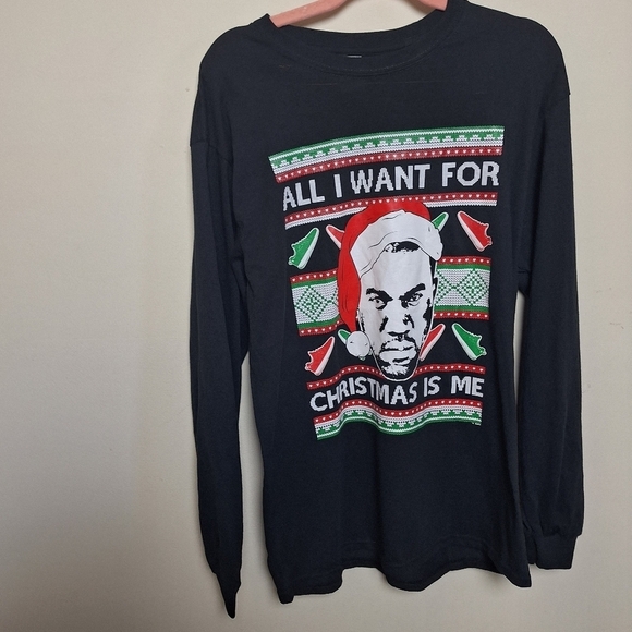 Gildan Kanye West Novelty Long Sleeve Crew Neck Cotton Graphic Christmas T Shirt - Picture 2 of 8